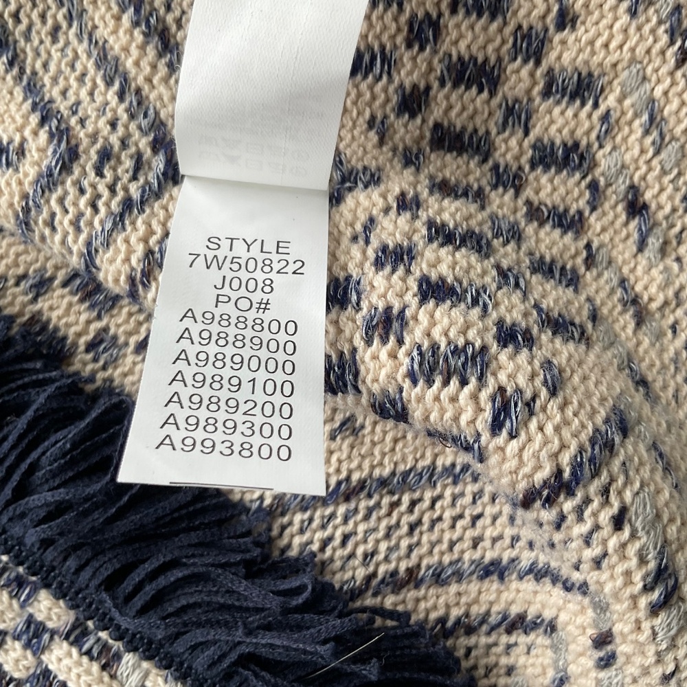 Lucky Brand Open Front Cardigan Women Medium Blue Cream Woven Fringe Aztec - Picture 10 of 16